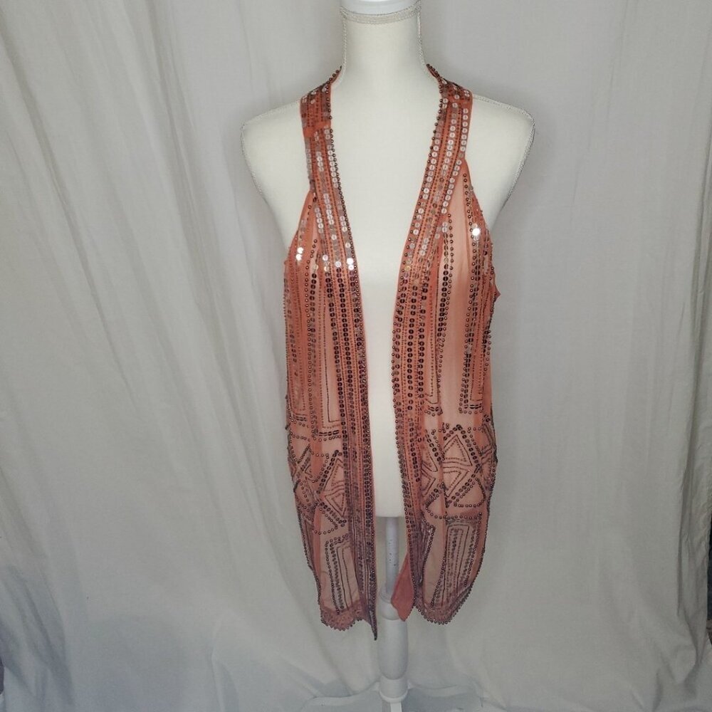 Soft Surroundings Womens Sequin Beaded Sheer Vest XL Petite Fairy Boho Peplum